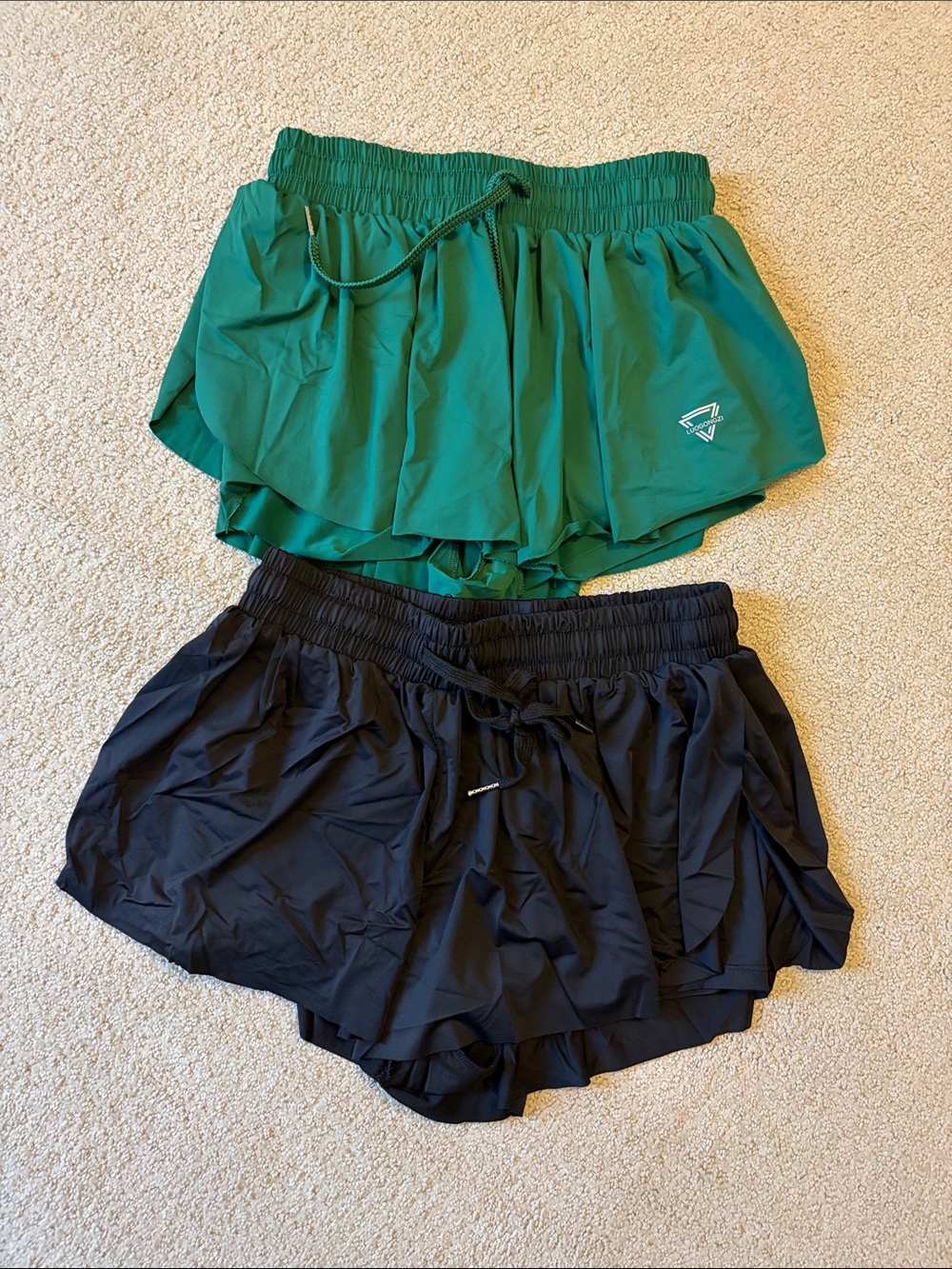 Amazon Women's Green and Black Athletic Shorts Set - Lightweight Running Shorts